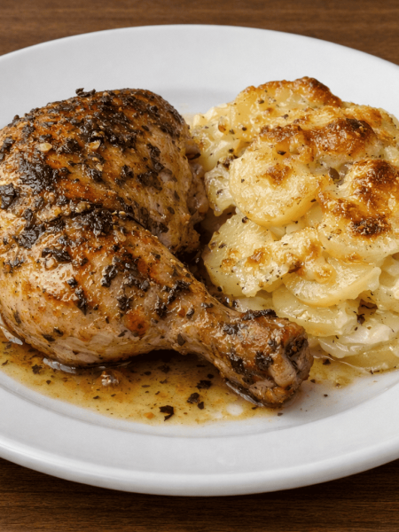 poulet-roti-aux-herbes-avec-gratin-de-pommes-de-terre