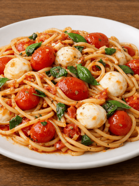 one-pot-pasta-tomates-mozzarella-basilic